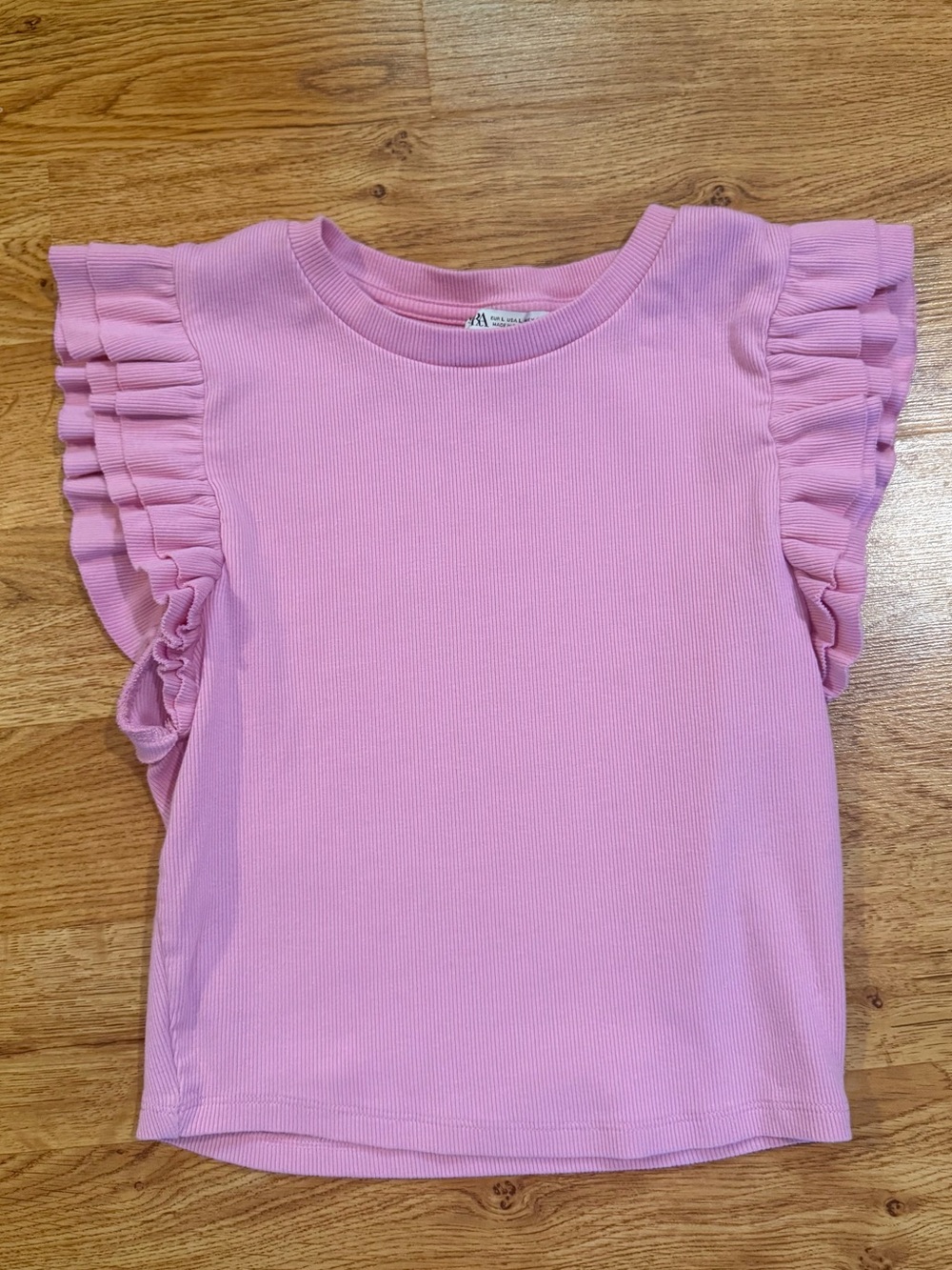 Zara Pink Ribbed Flutter Sleeve Top